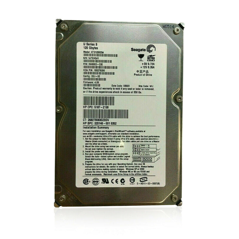 Seagate U9 Series IDE 120GB Internal Hard Disk HDD 7200RPM 1MB, ST3120025A (Condition Refurbished) | MPD Parts Devices - Motorola Authorized Distributor